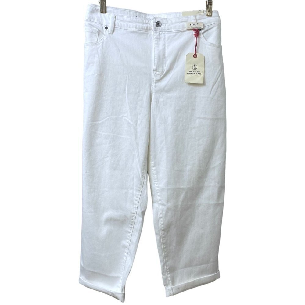 Lands End White Jeans Plus Size 22W Mid Rise Roll Cuff Womens Crop Slimming Pant